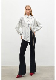 Resim Sateen Desenli Salaş Gömlek - Siyah-134875 Siyah 