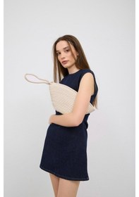 Resim Shule Bags Rome Handmade Hasır Clutch Çanta Krem Krem 