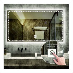 Resim Dnr-Mirror50xDnr-Mirror 70 cm Beyaz Ledli Tasarım Kumlamalı Dokunmatik Tuşlu Banyo Aynası Makyaj Aynası Işıklı Ayna 