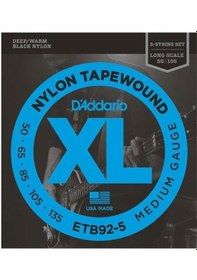 Resim D'addario Etb92-5 Xl Nylon Tapewound 5 Telli Bas Gitar Tel Seti - 50-135 Medium Profesyonel Siyah Naylon Sargı, Sıcak Ve Perküsyif Ton, Pürüzsüz Yüzey Ve Uzun Ömürlü Yapı 