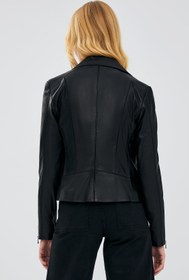 Resim Kiara Kadın Siyah Slim-fit Biker Deri Ceket - Siyah / XL 