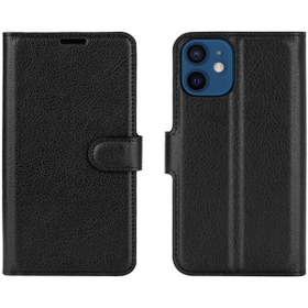 Resim Litchi Texture Cüzdan Standı Iphone Uyumlu 12 Mini Cep Telefonu Aksesuarlarıderi Telefon Kılıfı 
