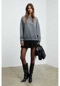 Resim Grimelange Karıus Kadın Organik Pamuklu İçi Polarlı Oversize Yuvarlak Yakalı Gri Sweatshirt Gri 