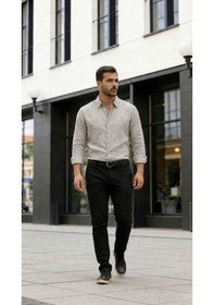 Resim Erkek Uzun Kollu Keten Gömlek Bej 