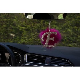 Resim Swarovski Gümüş Taşlı Dikiz Ayna Kolye Süsü Pembe Tüylü E Harfi 
