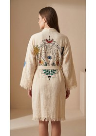 Resim Varol Organik %100 Pamuk Kimono Yaka Sabahlık Bornoz - Solyra Krem 
