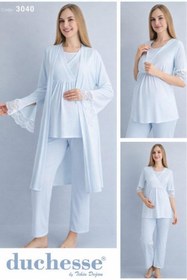 Resim Duchesse 3040 Mavi 3 Lü Hamile Lohusa Pijama Sabahlık Tk 