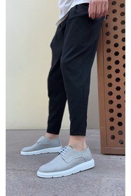 Resim miyrem BA0003 Bağcıklı Klasik Spor Gri Renk Keten Yüksek Taban Casual Erkek Ayakkabı 