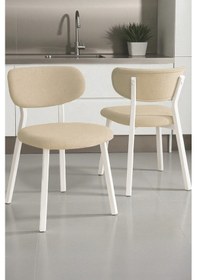 Resim Canisa Axton Serisi Sabit Mdf 90x168 Beyaz Mutfak Masa Takımı 4 Krem Sandalye Beyaz Masa Krem Sandalye 