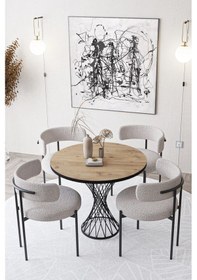 Resim Avvio Metal Teddy Sandalye 90x90 Yuvarlak Kum Saati Ayak Mutfak Masası Takımı Yemek Masası Takımı Beyaz Avvio3004 