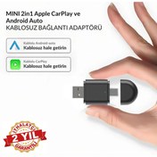 Resim RADOON Yeni Tasarım Mini Kablosuz İOS ANDROİD Uyumlu Carplay Usb ve Type-c 2in1 Araç Multimedya Adaptörü 