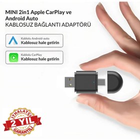 Resim RADOON Yeni Tasarım Mini Kablosuz İOS ANDROİD Uyumlu Carplay Usb ve Type-c 2in1 Araç Multimedya Adaptörü 