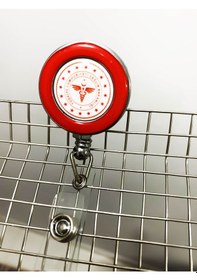 Resim Metal Klipsli Kart Yoyosu Yaka Kartı Tutucu 10 Adet Paket Kırmızı Çerçeveli 