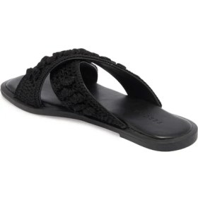 Resim Tergan Siyah Vegan-Tekstil Kadın Terlik - K24Y1TR67082-D62 