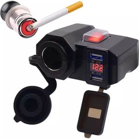 Resim Autoline Motosiklet Çift Port 2,1A USB Şarj / Voltmetre / Çakmaklık 