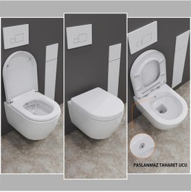 Resim Aqua Bagno Cocon 2.0 Kanalsız Asma Klozet 49 Cm Yavaş Kapanır Kapaklı 2 Parça Set Beyaz Beyaz 