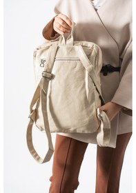 Resim Yıkama S. Deri Kadın Sırt Çantası Vegan Deri Bayan Sırt Çantası 30 20 Cm Yumuşak Doku Çok Cepli Bej 