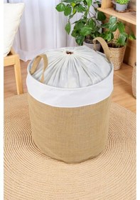 Resim İronika Garnili Beyaz Büzgülü Sepet Oyuncak Çamaşır Havlu Sepeti Yuvarlak Temiz Kirli Çamaşır Sepeti Kahverengi 