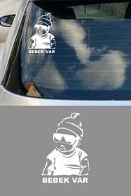 Resim TSC Arka Cam Beyaz Renk Arabada bebek Var Oto Sticker Etiket 20 CM 