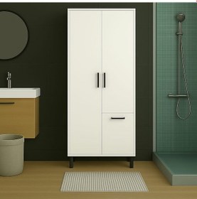 Resim Çok Amaçlı & Tek Çamaşır Sepetli Banyo Dolabı Beyaz 