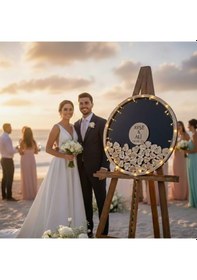 Resim Düğün-nişan Siyah Mdf 50 Cm Yuvarlak Misafir-hatıra Anı Kutusu + Şövale Ve Kalem Hediyeli 