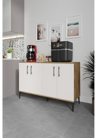 Resim Plain Metal Ayak Metal Kulp Pla4120 Kahve Köşesi Çok Amaçlı Dolap Erzak Dolabı Kiler Dolabı Saklama Dolabı Ekru Ceviz 