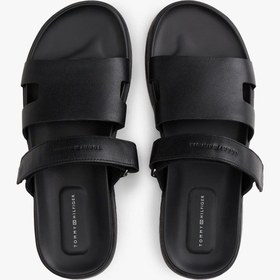 Resim Tommy Hilfiger Erkek Ayarlanabilir Premium Siyah Deri Sandalet-13409 Siyah 