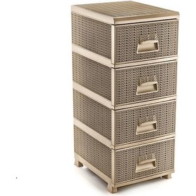 Resim Omnipazar Sy-4553 Örgü Desen Plastik Komidin Mutfak Sebzelik 4 Katlı Krem 