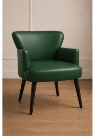 Resim Waterybrook Tekli Berjer Koltuk - Suni Deri - Siyah Ahşap Ayaklı - Modern Retro Tasarım - Ofis Ve Salon Koltuğu Yeşil 