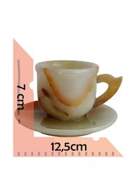 Resim Oniks Doğal Taş Fincan, Kadeh Ve Kül Tablası Seti El Yapımı Şık Masa Dekoru Hediyelik Oniks Taş Takım Açık Bej 