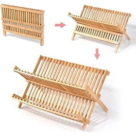 Resim 2 Katlı Bambu Katlanır Bulaşıklık ve Tabaklık, Bambu Bulaşıklık, Bambu Tabaklık - Pratik ve Çevre Dostu 2 Katlı Bambu Katlanır Bulaşıklık ve Tabaklık - Mutfakta Düzeni Kolayca Sağlayın! 