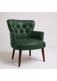 Resim Azra Mobilya Yeşil Deri Kapitoneli Modern Berjer Koltuk Tekli Koltuk Şık Ve Konforlu Oturma Alanı Yeşil 