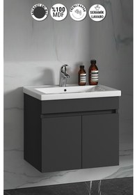 Resim Çiğdem 55 Cm Antrasit Gri Mat Mdf Lavabolu Asma Banyo Alt Dolabı Antrasit - Gri 