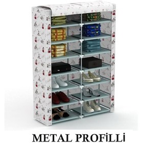 Resim Beyazpazar Ayakkabılık Bez Dolap Metal Profilli Çok Amaçlı 14 Raflı Portatif Beyaz 