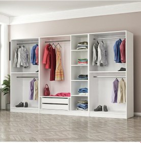 Resim Minar Kale 7 Bölmeli 2 Çekmeceli Giyinme Dolabı Beyaz 210cm 