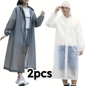 Resim 2 Parça Set (1 Beyaz + 1 Gri) Unisex Outdoor Yağmurluk - Rüzgara Dayanıklı Yüksek Kaliteli EVA Kalın Tek Parça Yağmurluk - Ayarlanabilir İpli Şapka + İpli Uzun Kollu Tasarım | Hafif Tasarım | Yürüyüş, Bisiklet, Seyahat ve Balıkçılık İçin Uygun, Seyahat Yağmurluğu,Bisiklet Yağmurluğu,Ayarlanabilir 