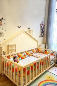 Resim Masal Montessori Yatak Doğal Masif Çam Karyola 