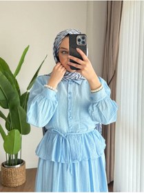 Resim secret of VALORIA Kadın Fırfırlı Etekli Ikili Takım - Tesettür Giyim Kombin Bebe Mavisi 