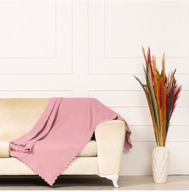 Resim Pembe Dokuma Kadife Şönil Düz Kumaş Çift Taraflı Koltuk Şalı Örtü 