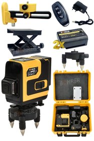 Resim BÖHRER Çift Akülü 4 Köşe 3 Satır 12 Çizgi 360 Derece Yeşil Çizgi Profesyonel Lazer Hizalama Çizgi Makinesi 
