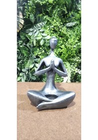 Resim Yogacı Kadın Mumluk Biblo Gri 