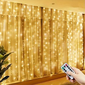 Resim Uzaktan Kumandalı 600LED Sıcak Beyaz Masal Perde Işıkları, 5.97 metre x 298.7 cm, 8 Aydınlatma Modu, İç/Dış Mekan Dekoru için USB Güçlü, Noel, Düğünler ve Partiler için, İç Mekan Işıklar 