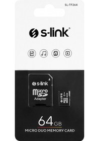 Resim S-link Sl-tf264 64 Gb Class10 Adaptörlü Micro Sd Kart Bellek 