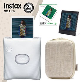 Resim Fujifilm Instax SQ Link Beyaz Yazıcı - 10'lu Square Film - Kılıf ve Pleksi Çerçeve 