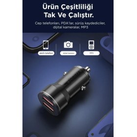 Resim Torima C01 Siyah 2 USB Port Girişli Transmitter Araç Şarj Cihazı 