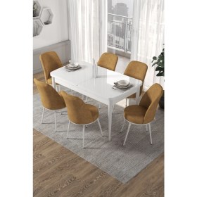 Resim Canisa Concept Canisa Kor Serisi 70 x 114 cm Açılabilir Beyaz Mutfak Masa Takımı 