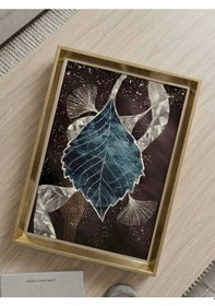 Resim Ginkgo Yaprağı Desenli Dekoratif Tepsi & Çerceveli Çay Kahve Sunum Tepsisi 