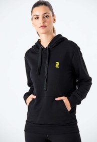 Resim Zinde LIFE P-002995 - Kadın Kapüşonlu Sweatshirt Diagonal Uzun Kollu Rahat Kesim 3 Iplik Spor Pamuklu Sweatshir 