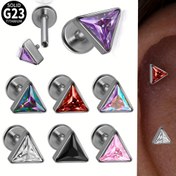 Resim 1 adet G23 Titanyum Üçgen Sentetik Zirkonya Dudak Delme İç Dişli Labret Tragus Kulak Kıkırdağı Düz Delik Takı 16G 