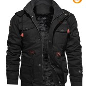 Resim Erkek Kış Fleece Astarlı Askeri Stil Ceket - Kalınlaştırılmış Fermuarlı Mont, Büyük Cep Detaylı, Zeytin Yeşili Rahat Kış Montu, Dış Mekan Aktiviteleri İçin, Kış Montları, Dayanıklı Kumaş Mont 